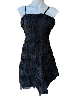 Cherlone Black Rosette Cocktail Dress Size 14 Floral Textured Party Dress New